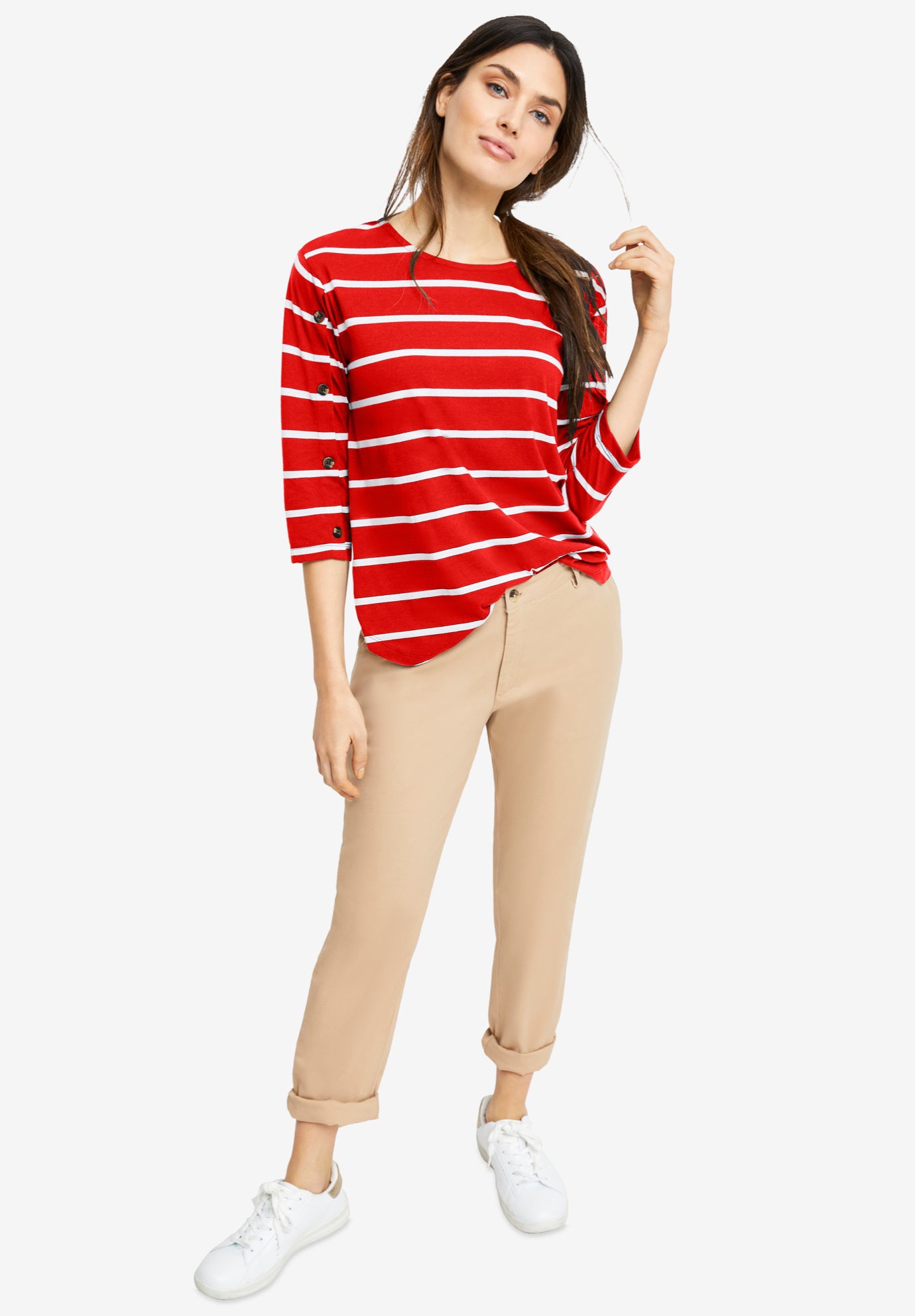 Striped Button Sleeve Tee image number 0
