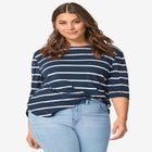 Striped Button Sleeve Tee image number null