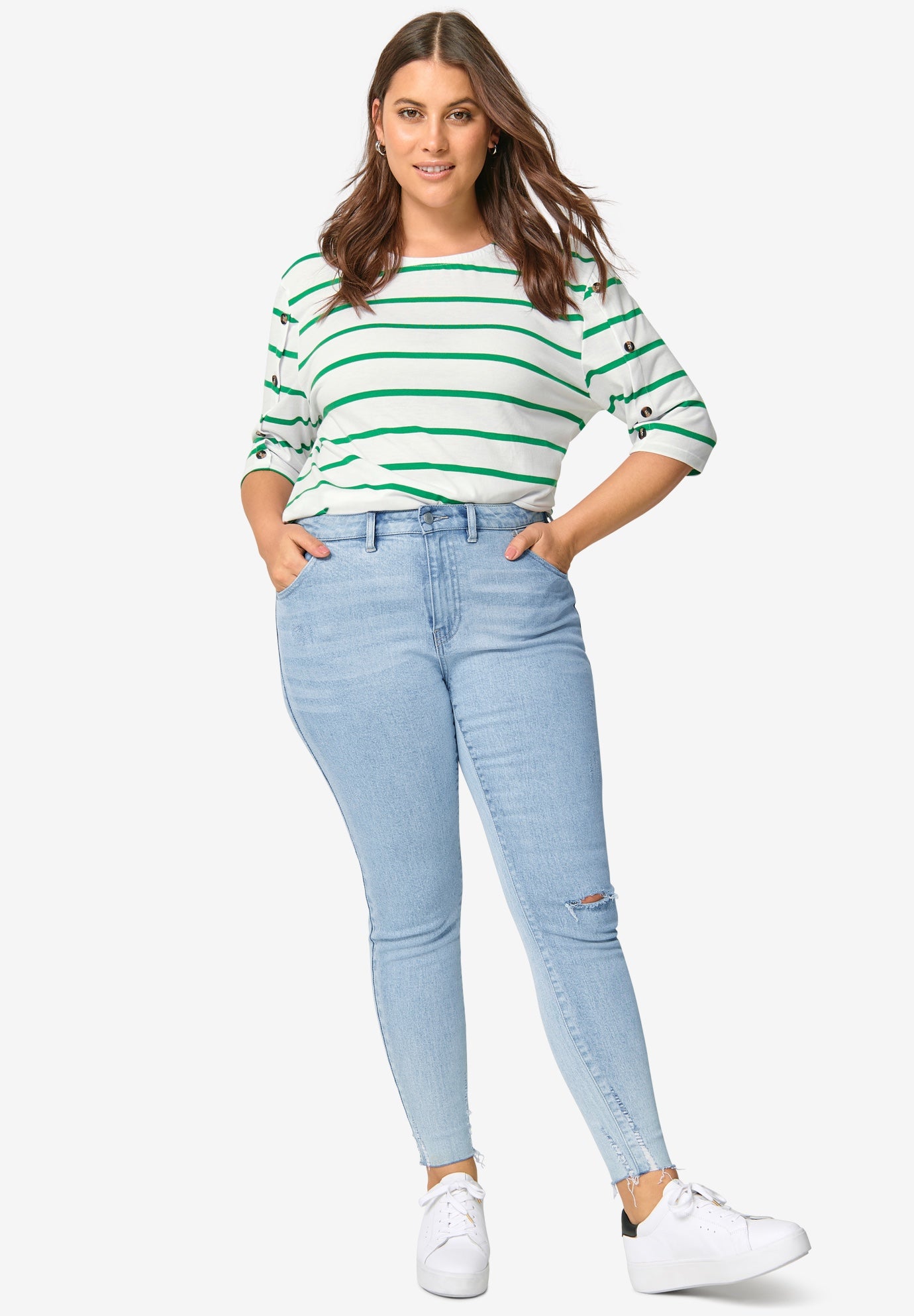 Striped Button Sleeve Tee image number 0