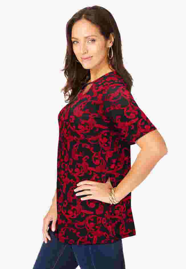 Stretch Knit Cutout Swing Tunic image number 2