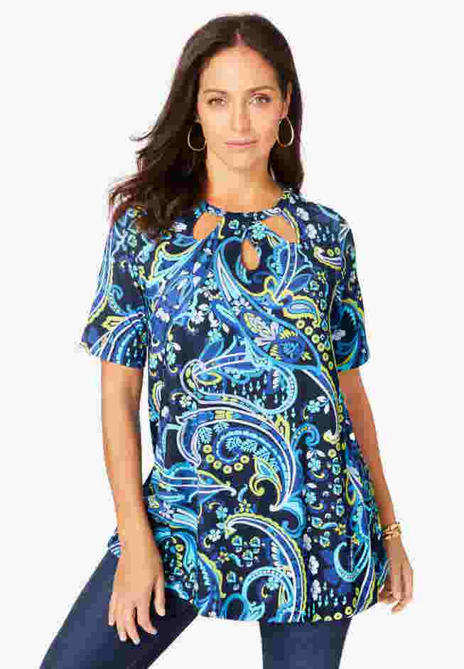 Stretch Knit Cutout Swing Tunic image number 0