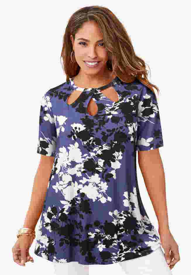 Stretch Knit Cutout Swing Tunic image number 0