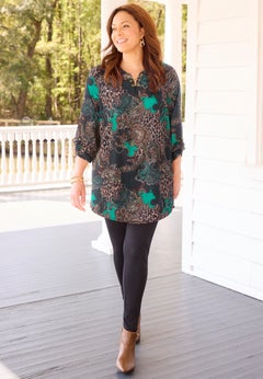 Chain Lace-Up V-Neck Tunic Blouse