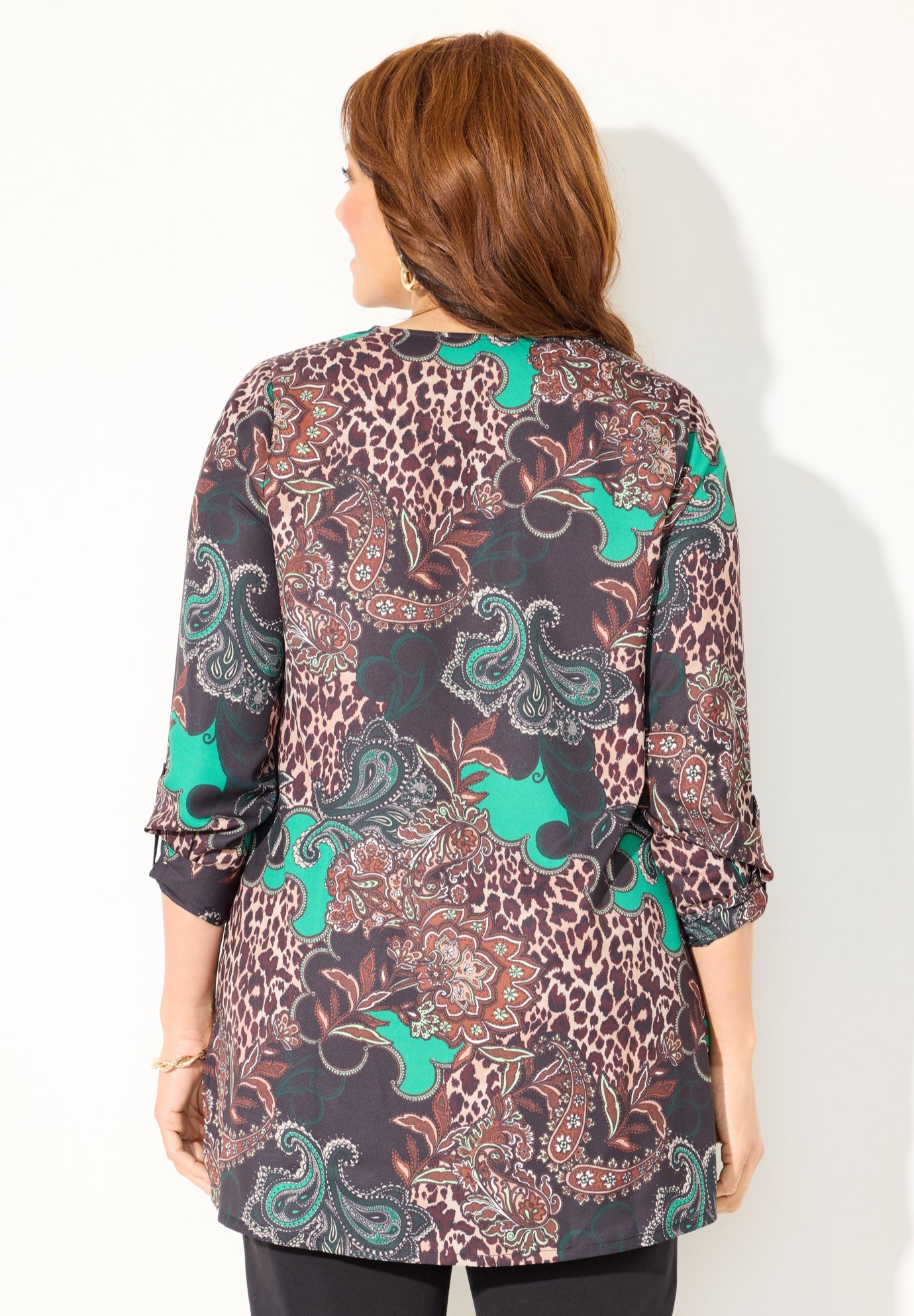 Chain Lace-Up V-Neck Tunic Blouse image number 2