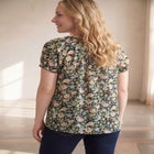 A-Line Scoop Neck Ruffle Trim 100% Cotton Cambric Peasant Blouse image number null
