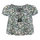 A-Line Scoop Neck Ruffle Trim 100% Cotton Cambric Peasant Blouse image number null