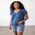 A-Line Scoop Neck Ruffle Trim 100% Cotton Cambric Peasant Blouse image number null