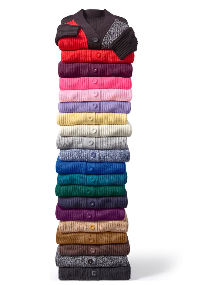 Button-Front Shaker Cardigan Sweater image number 5