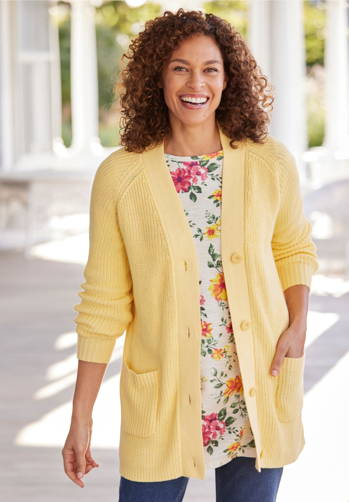 Shaker Button-Front Cardigan Sweater image number 0
