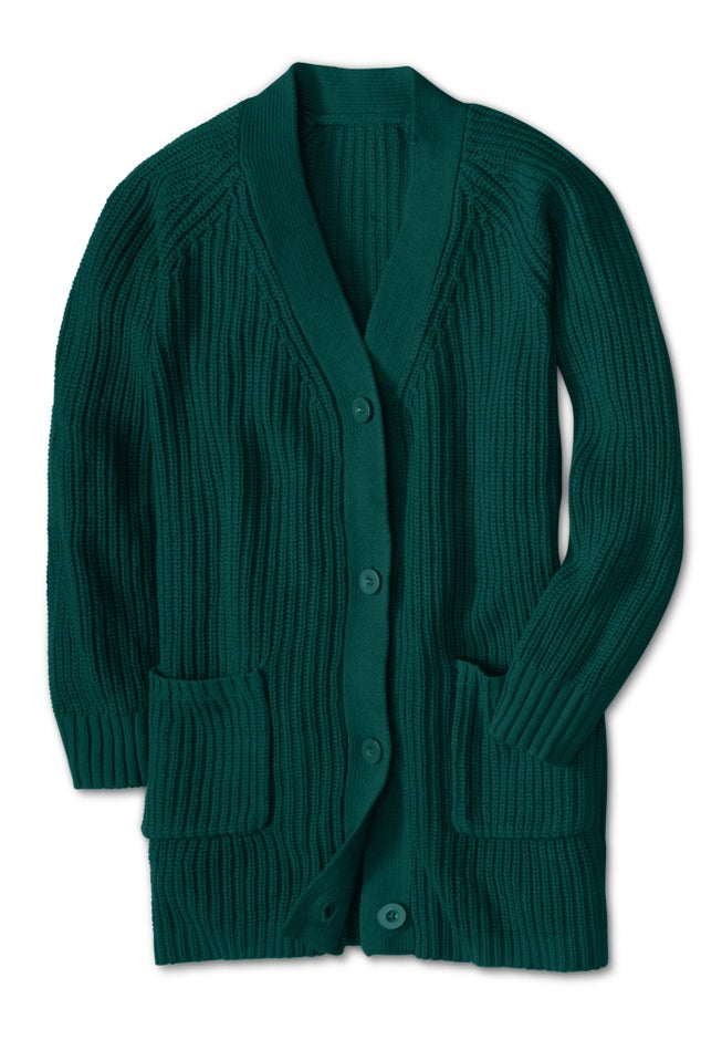 Shaker Button-Front Cardigan Sweater image number 3