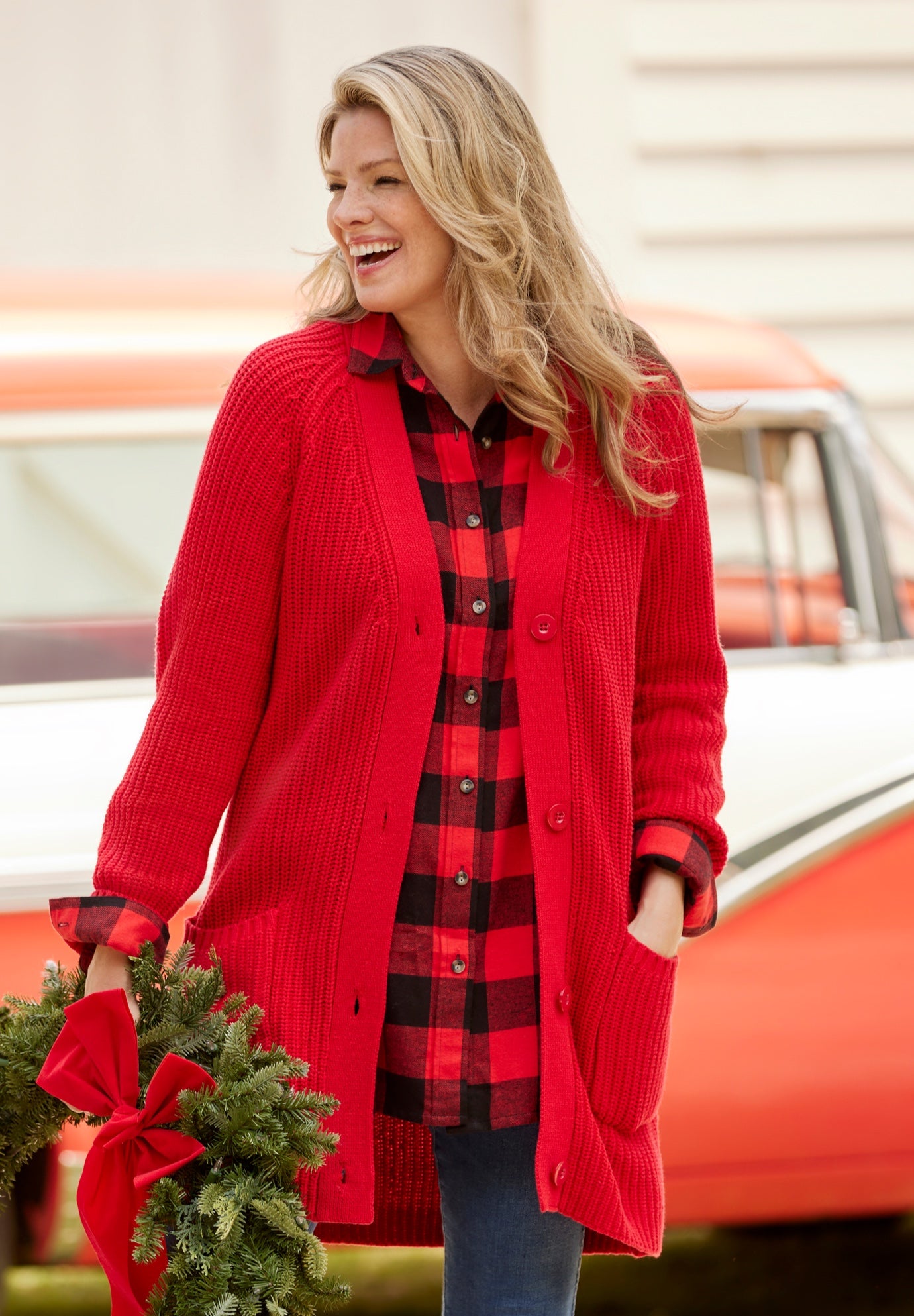 Button-Front Shaker Cardigan Sweater image number 0