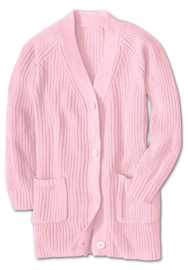 Button-Front Shaker Cardigan Sweater image number 3