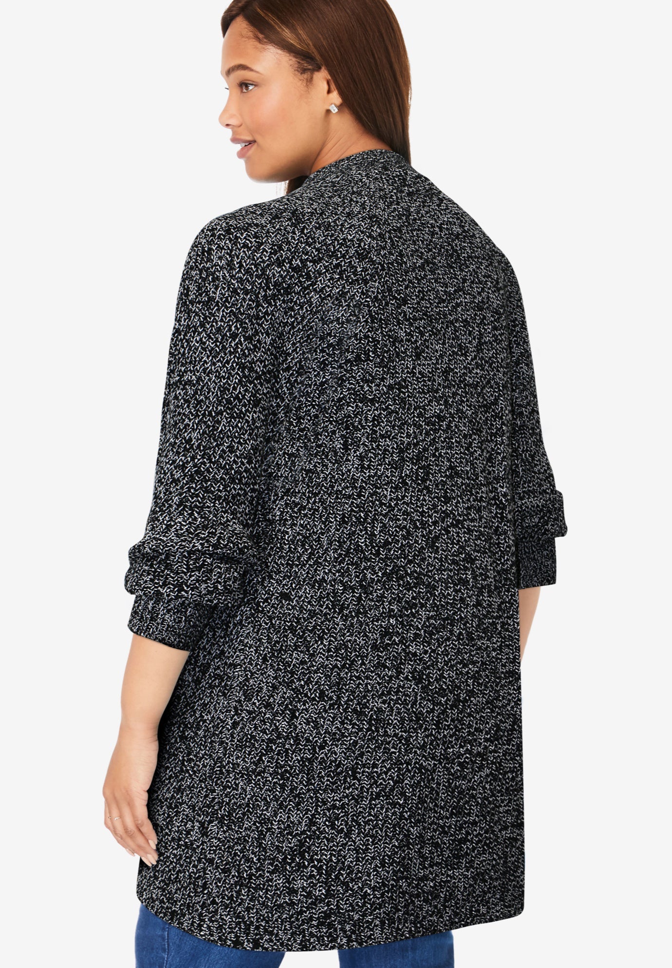Shaker Button-Front Cardigan Sweater image number 1
