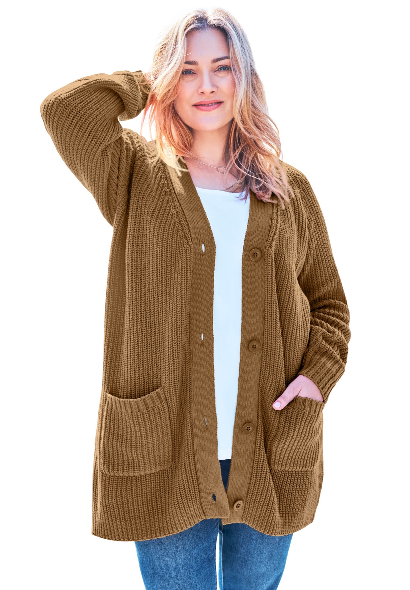 Shaker Button-Front Cardigan Sweater image number 0