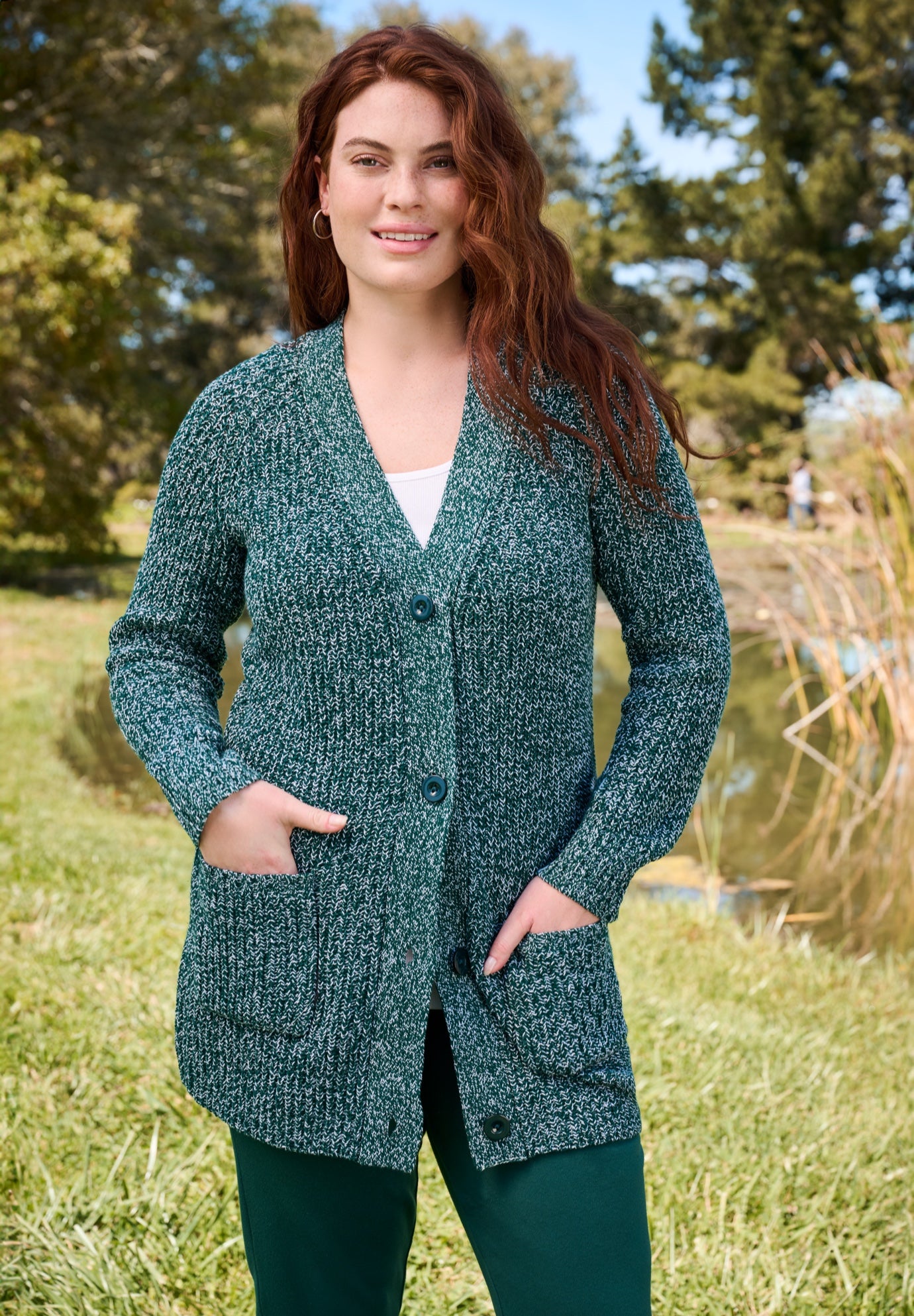 Shaker Button-Front Cardigan Sweater image number 1
