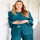 Shiny Pleated Knit 3-Piece Pant Set image number null