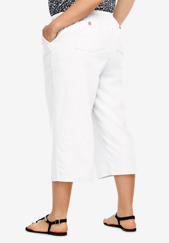 Linen-Blend Drawstring Capris image number 1
