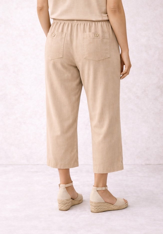 Linen-Blend Drawstring Elastic Waist Relaxed Fit Capris image number 1