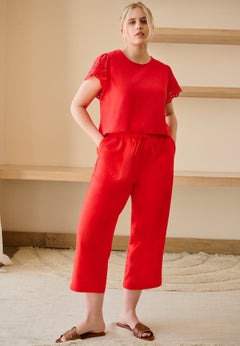 Linen-Blend Drawstring Elastic Waist Relaxed Fit Capris