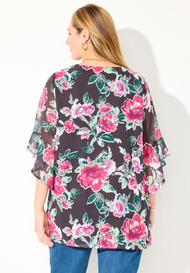 V-Neck Bell-Sleeve Georgette Blouse image number 1