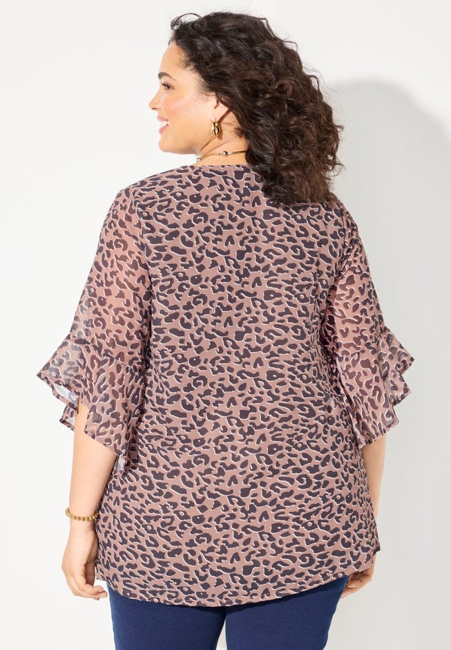 V-Neck Bell-Sleeve Georgette Blouse image number 2