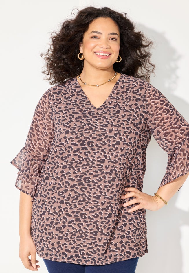 V-Neck Bell-Sleeve Georgette Blouse image number 4