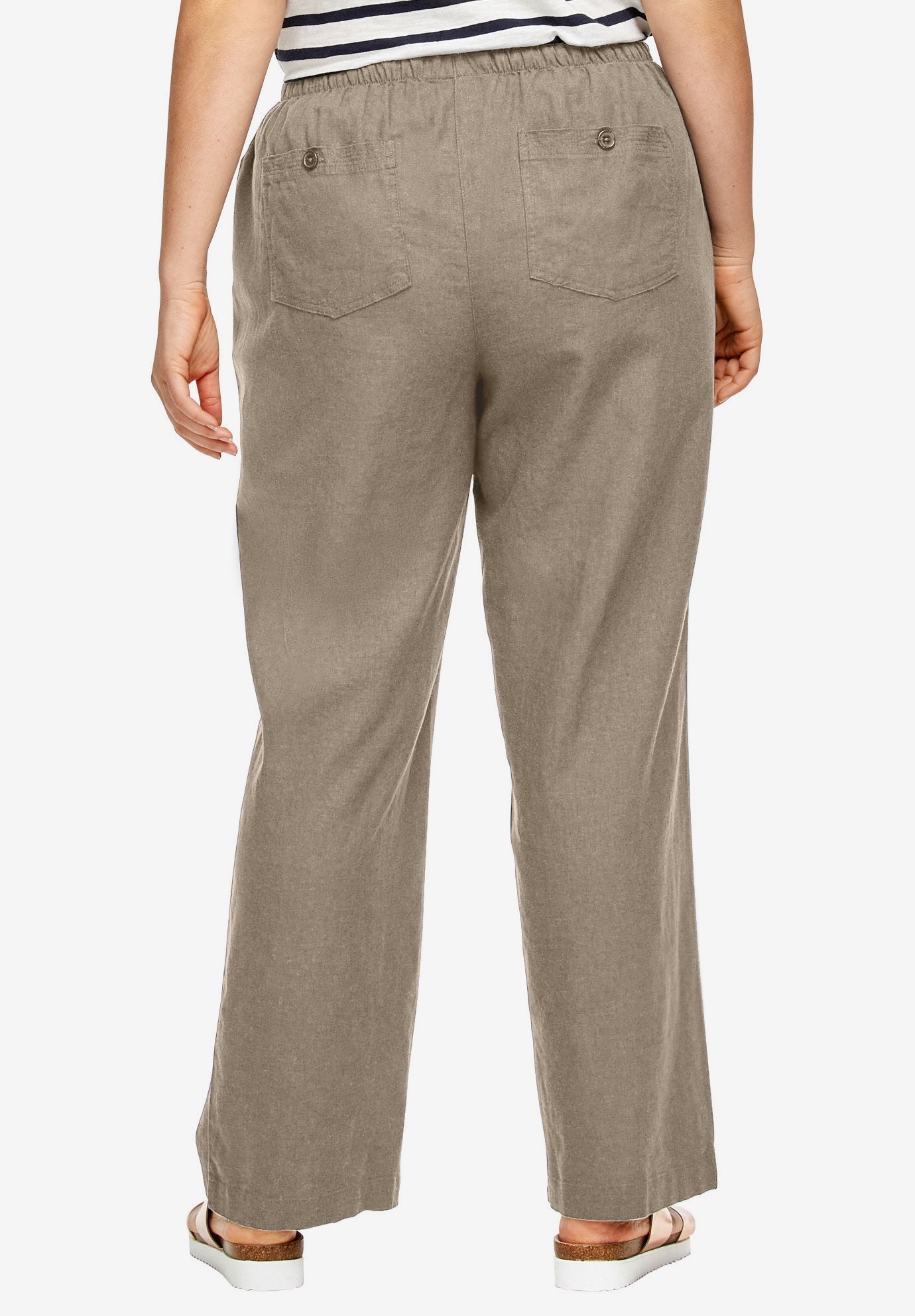 Linen-Blend Elastic Waist Drawstring Relaxed Pant image number 1