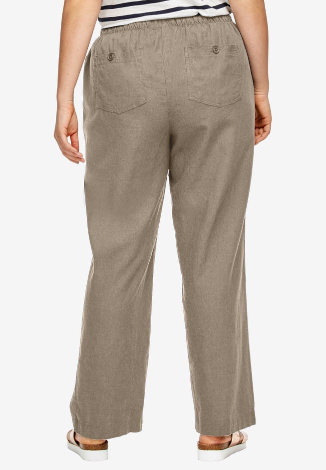 Linen-Blend Elastic Waist Drawstring Relaxed Pant image number 1