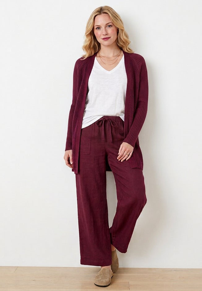 Linen-Blend Elastic Waist Drawstring Relaxed Pant image number 8