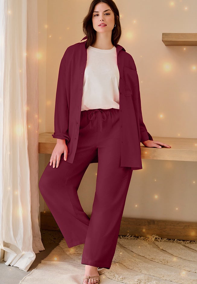 Linen-Blend Elastic Waist Drawstring Relaxed Pant image number 0