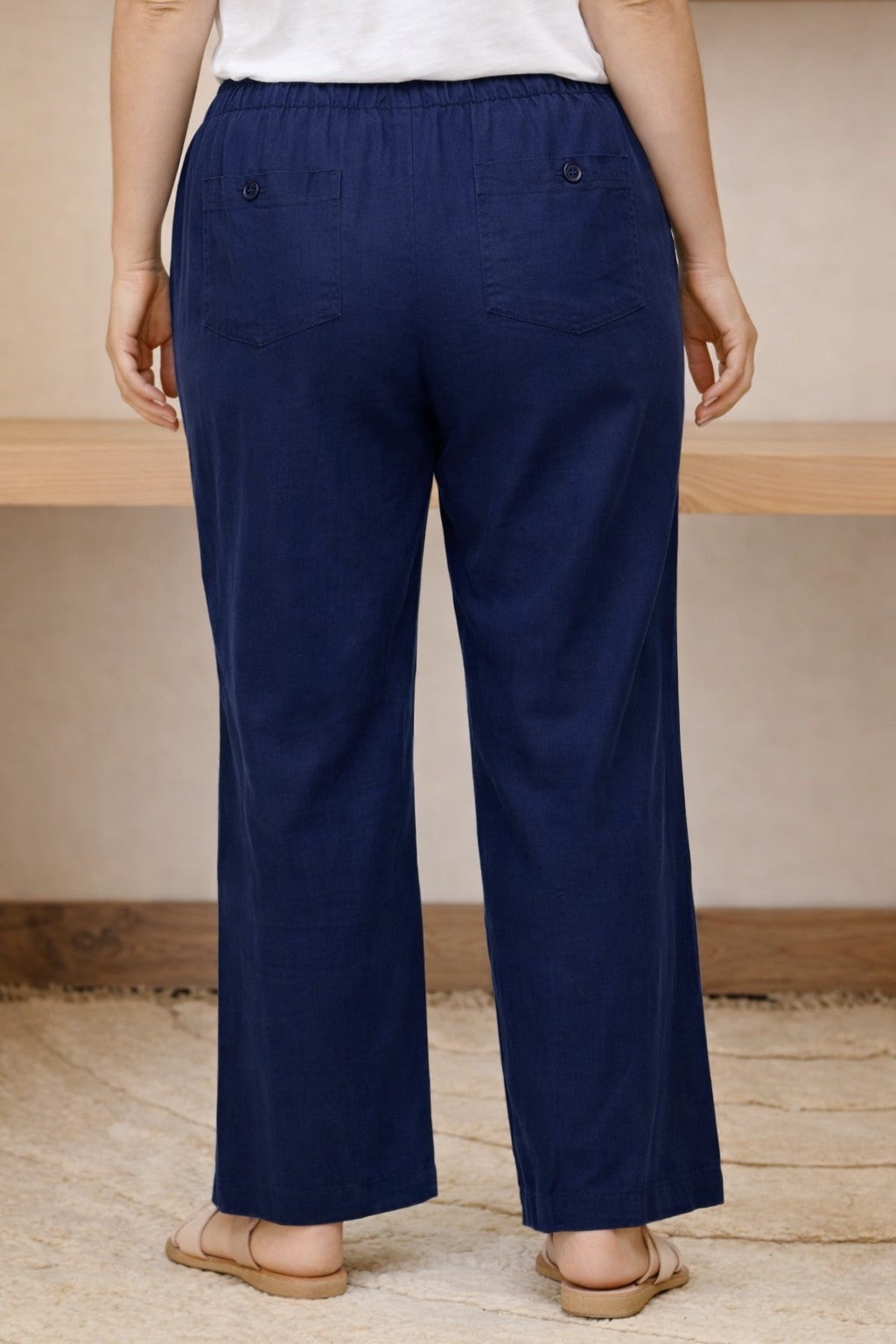 Linen-Blend Elastic Waist Drawstring Relaxed Pant image number 1