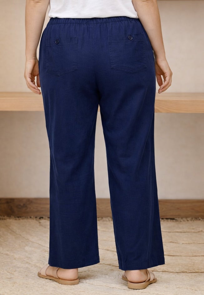 Linen-Blend Elastic Waist Drawstring Relaxed Pant image number 1