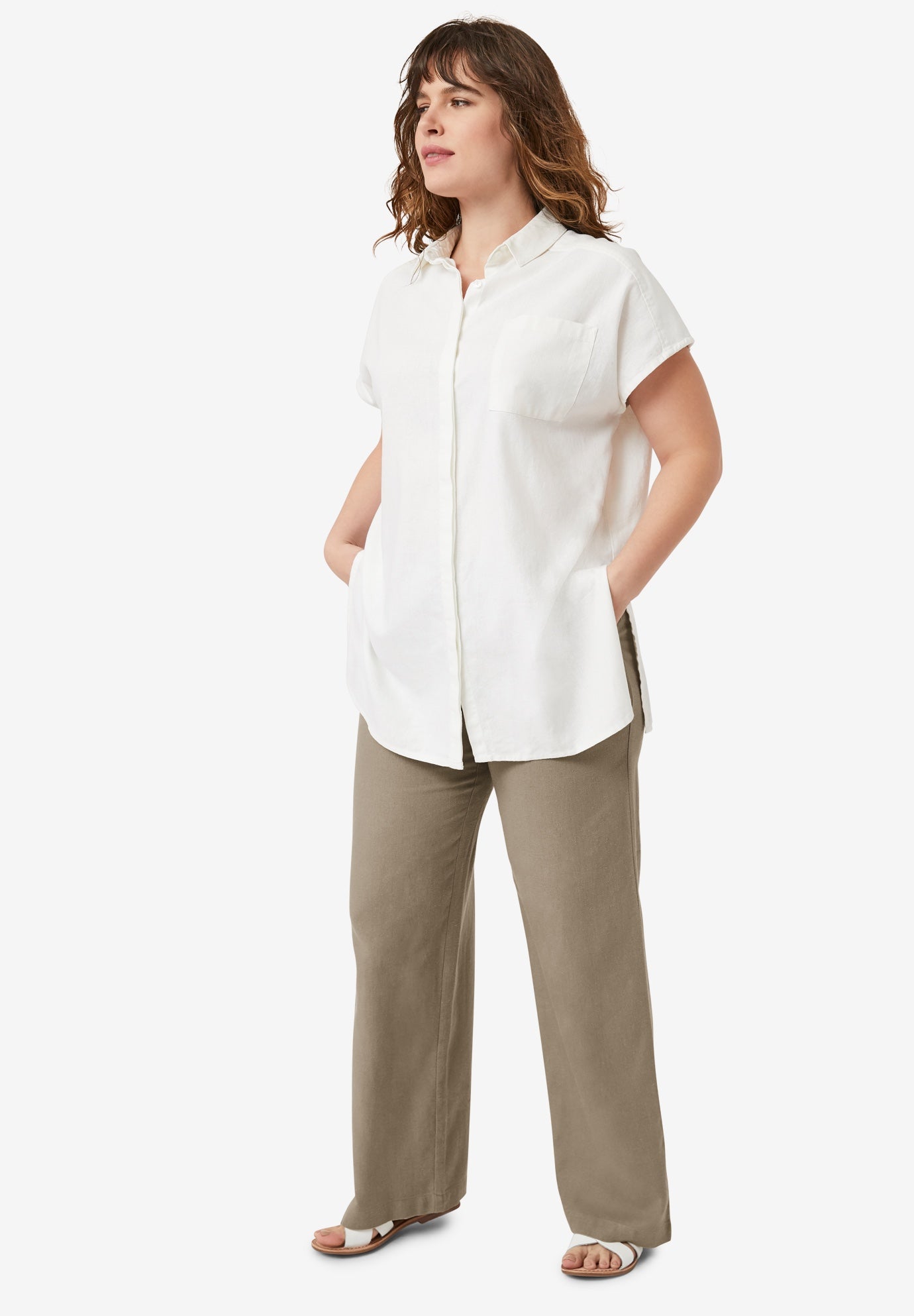 Linen-Blend Elastic Waist Drawstring Relaxed Pant image number 0