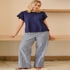 Linen-Blend Drawstring Elastic Waist Pants image number null