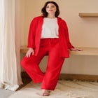 Linen-Blend Elastic Waist Drawstring Relaxed Pant image number null