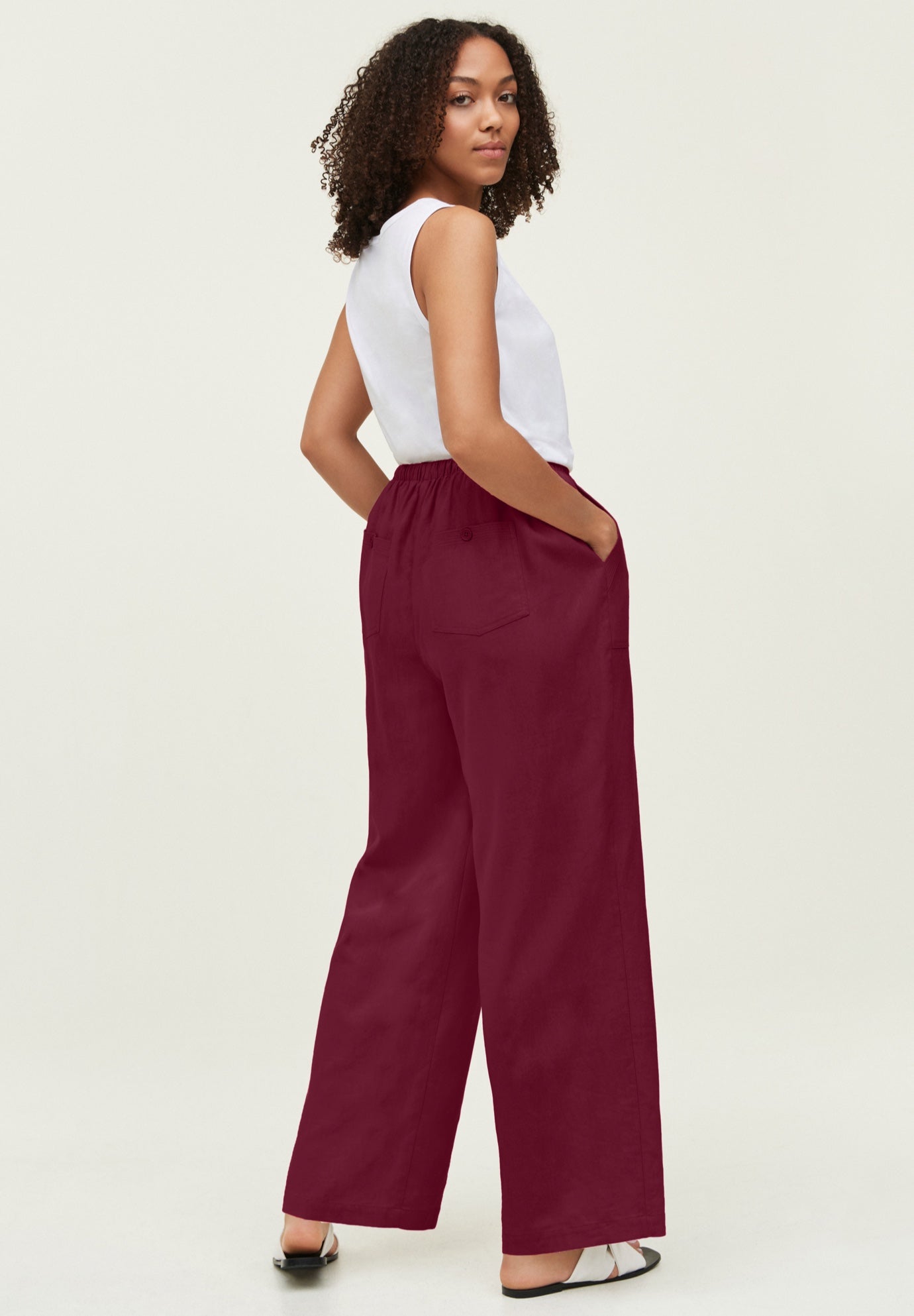 Linen-Blend Elastic Waist Drawstring Relaxed Pant image number 1