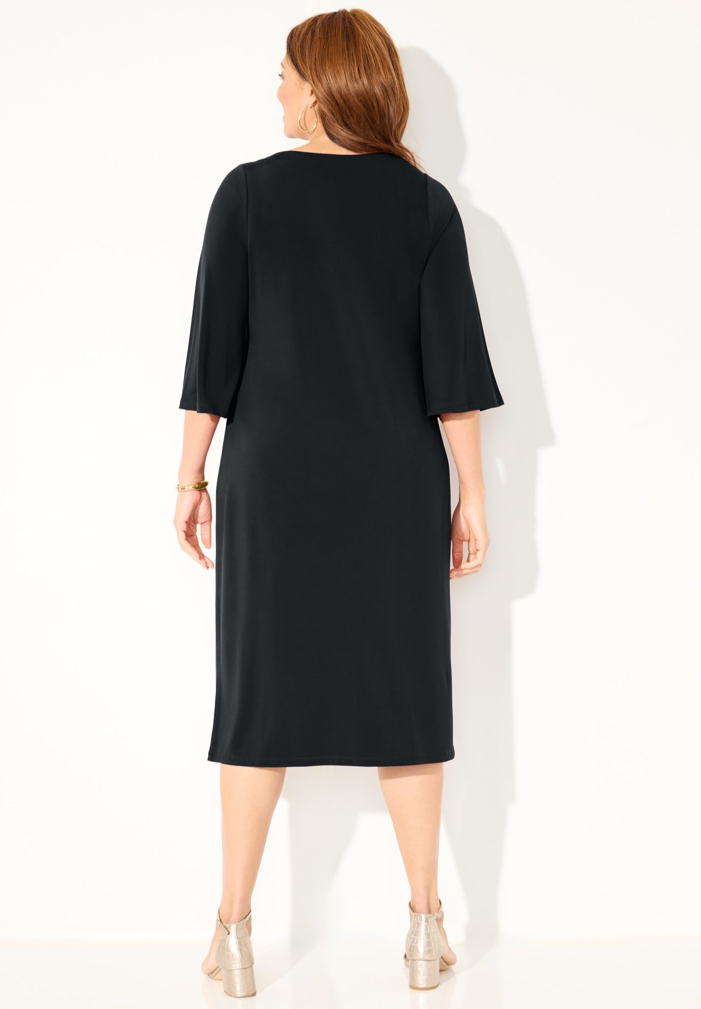 Bell-Sleeve Lace-Up Shift Dress image number 2