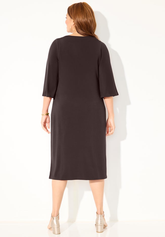 Plus Size Women's Bell-Sleeve Lace-Up Shift Dress by Catherines in Coffee Bean (Size 0X) Plus Size Women's Bell-Sleeve Lace-Up Shift Dress by Catherines in Coffee Bean (Size 0X)