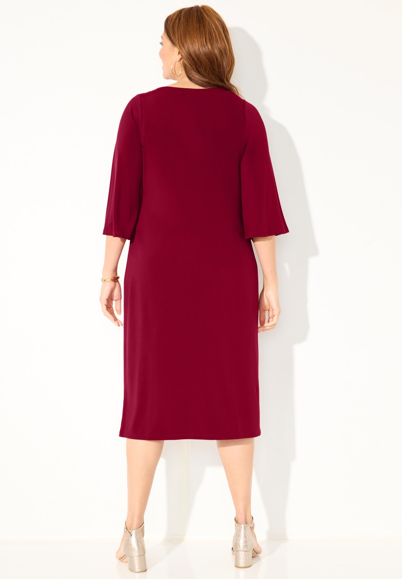 Bell-Sleeve Lace-Up Shift Dress image number 1