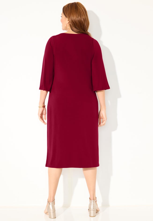 Bell-Sleeve Lace-Up Shift Dress image number 1