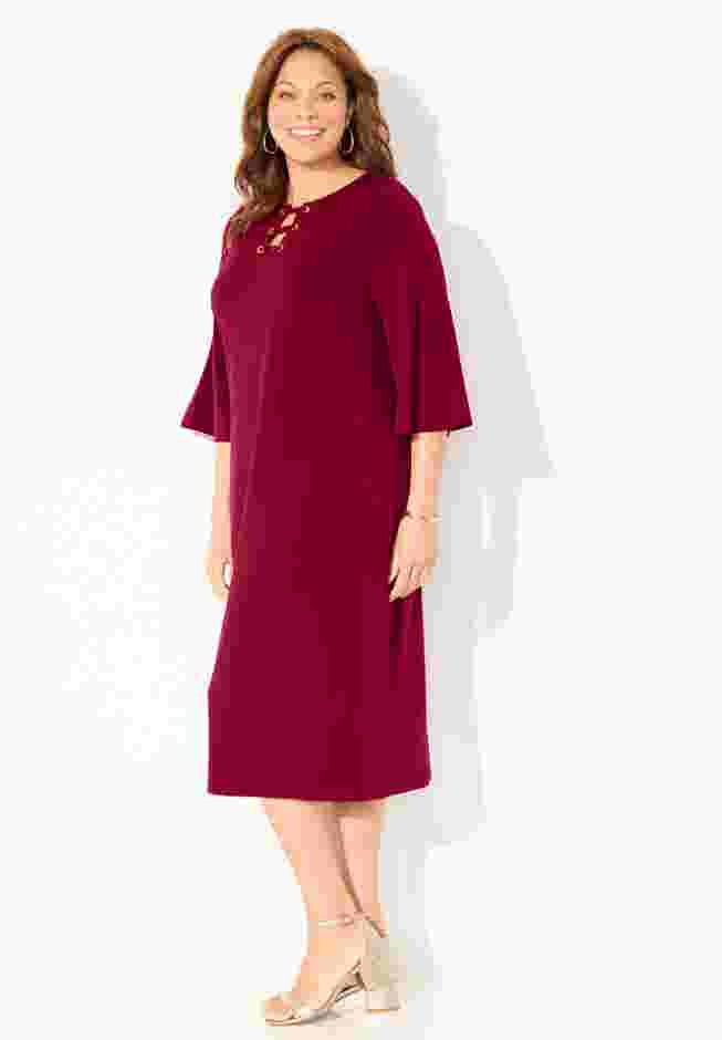 Bell-Sleeve Lace-Up Shift Dress image number 2