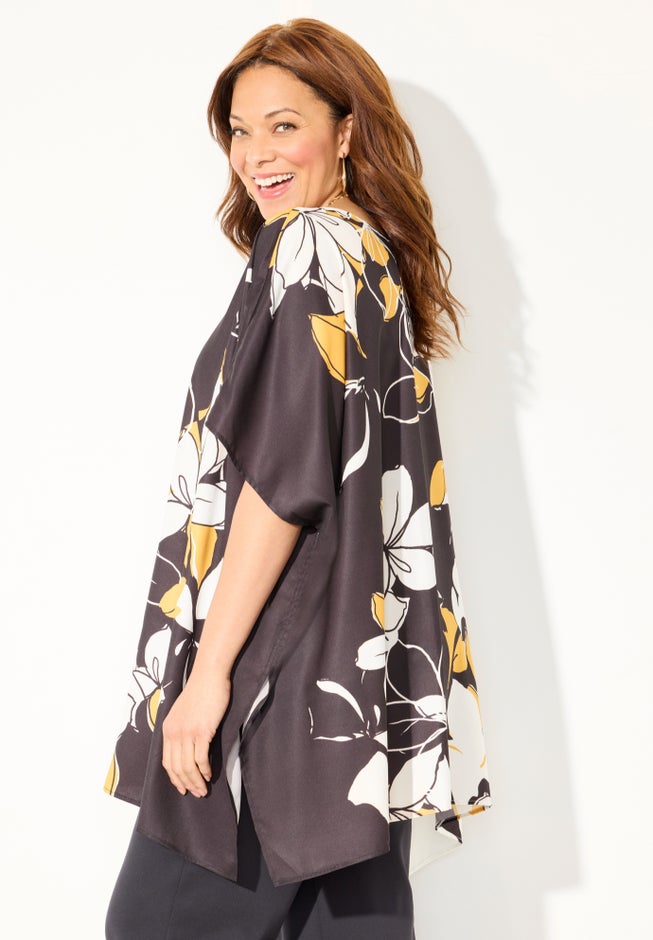 Printed Boatneck Poncho image number 3