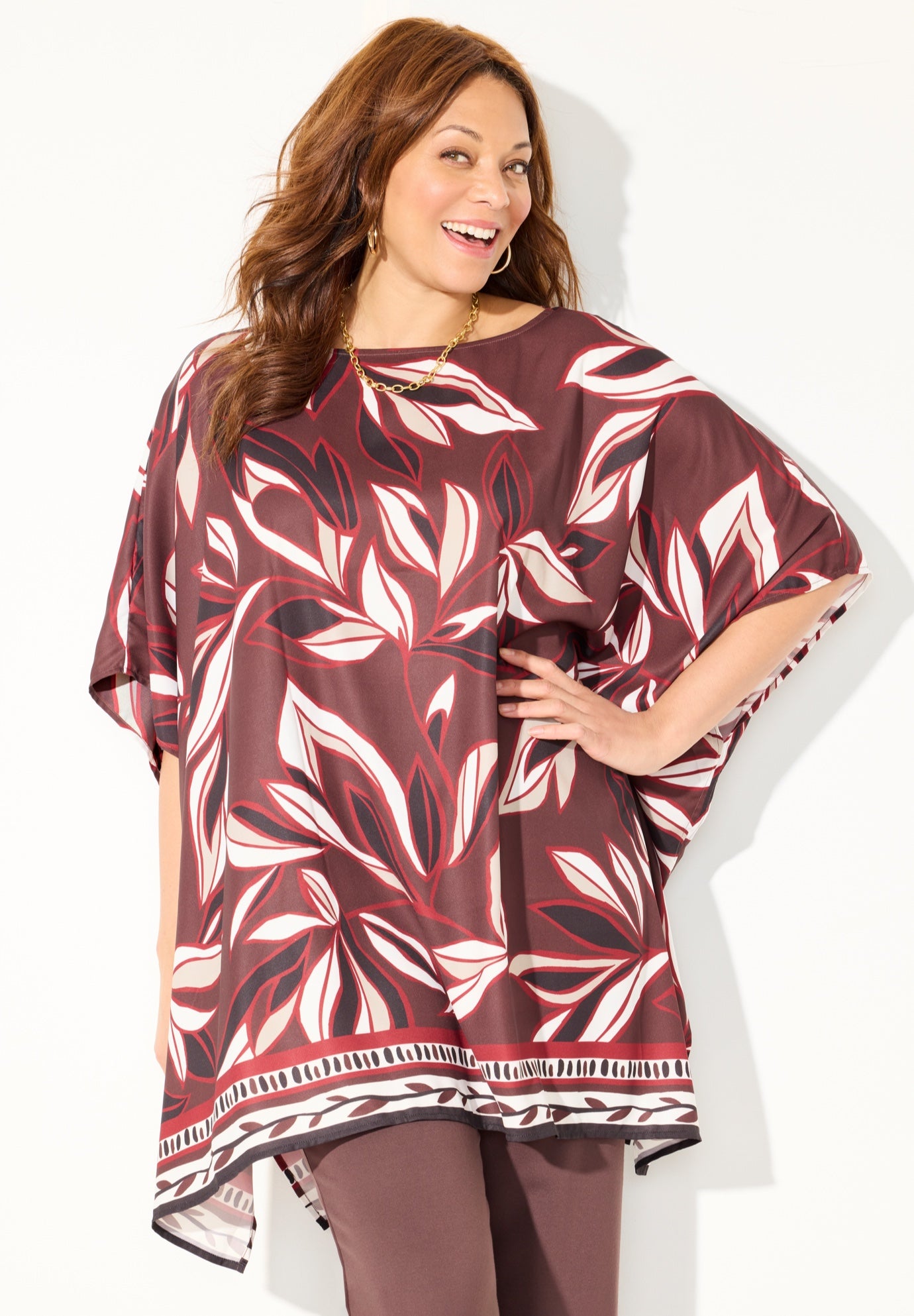 Printed Boatneck Poncho image number 1