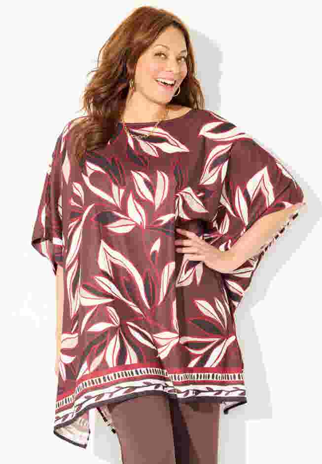Printed Boatneck Poncho image number 1
