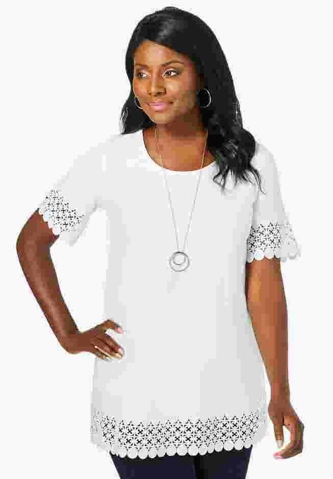 Stretch Cotton Crochet Trim Tunic image number 0