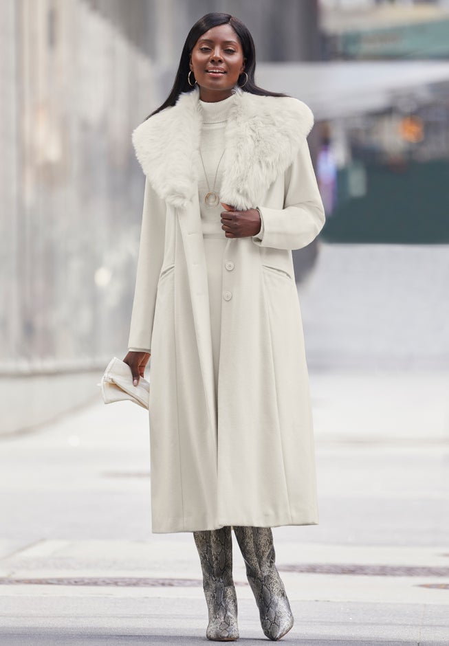 Long Wool-Blend Coat with Faux Fur Collar image number 0