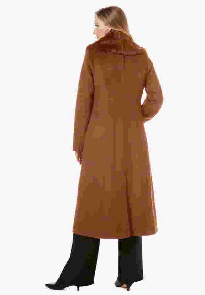 Long Wool-Blend Coat with Faux Fur Collar image number 1