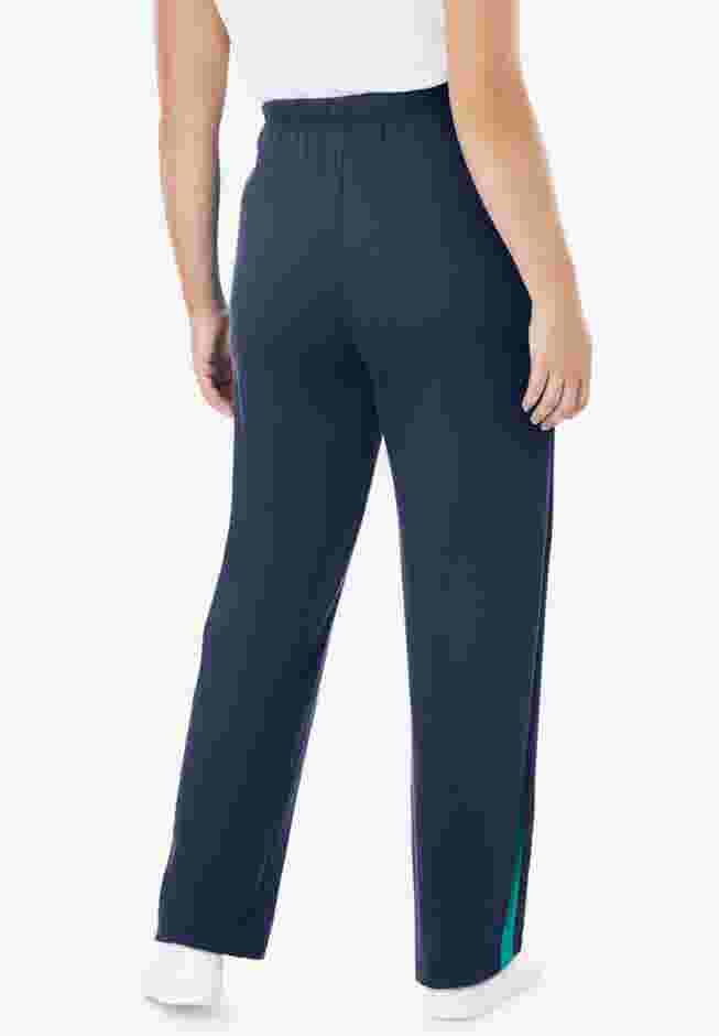 Women’s Plus-Size Cotton French Terry Straight-Leg Pull-On Side-Stripe Pants image number 1