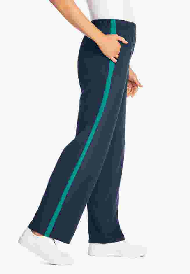 Women’s Plus-Size Cotton French Terry Straight-Leg Pull-On Side-Stripe Pants image number 2
