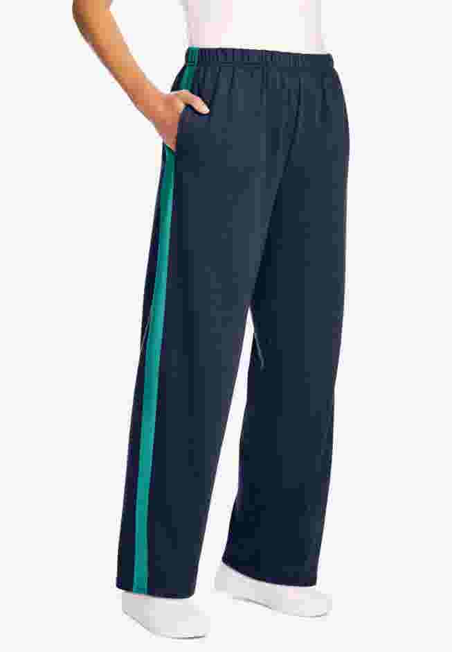 Women’s Plus-Size Cotton French Terry Straight-Leg Pull-On Side-Stripe Pants image number 0